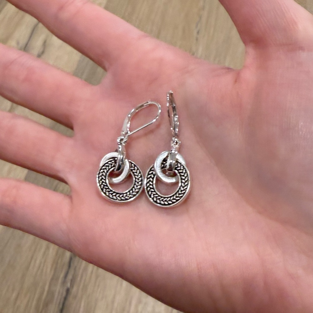 Silver and Black Coin Dangle Earrings